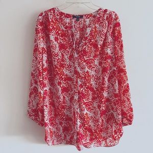 NYDJ Blouse  - Pink/Orange Abstract on White - Size M